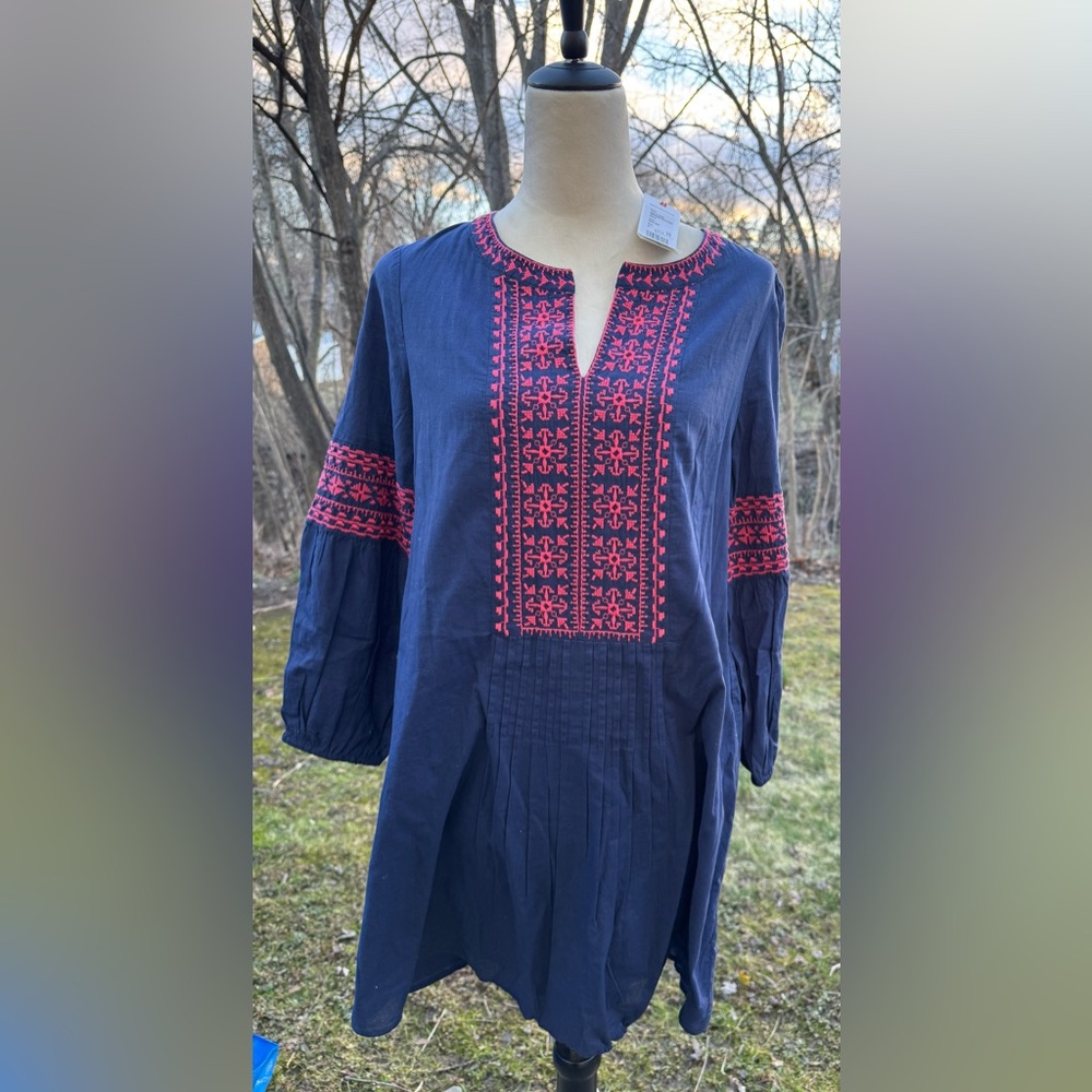 Vineyard Vines Size M Embroidered Pintuck Dress New With Tags Deep Bay Blu